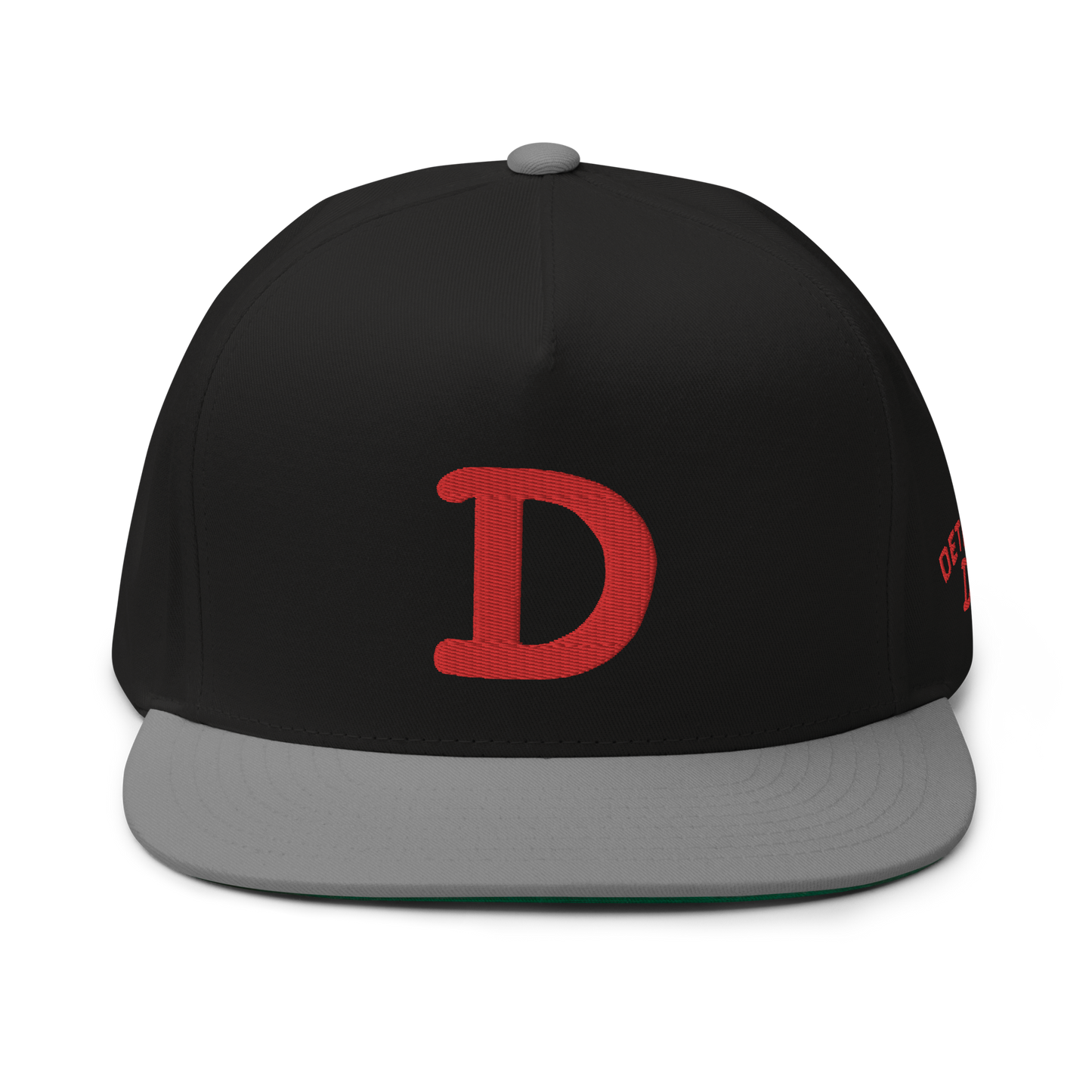 Detroit 'Old French D' Flat Bill Snapback (w/ Side Design) | Red Embroidery