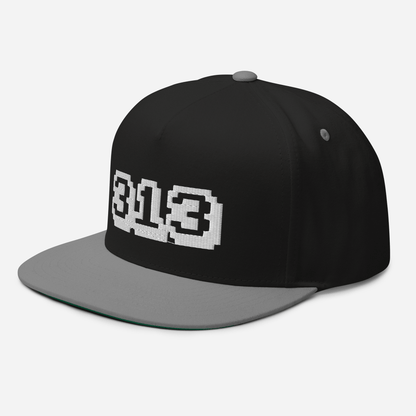 Detroit '313' Flat Bill Cap (Arcade Font) | White/Black Embroidery - Circumspice Michigan