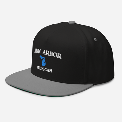 'Ann Arbor Michigan' Flat Bill Snapback Cap (w/ Michigan Outline)