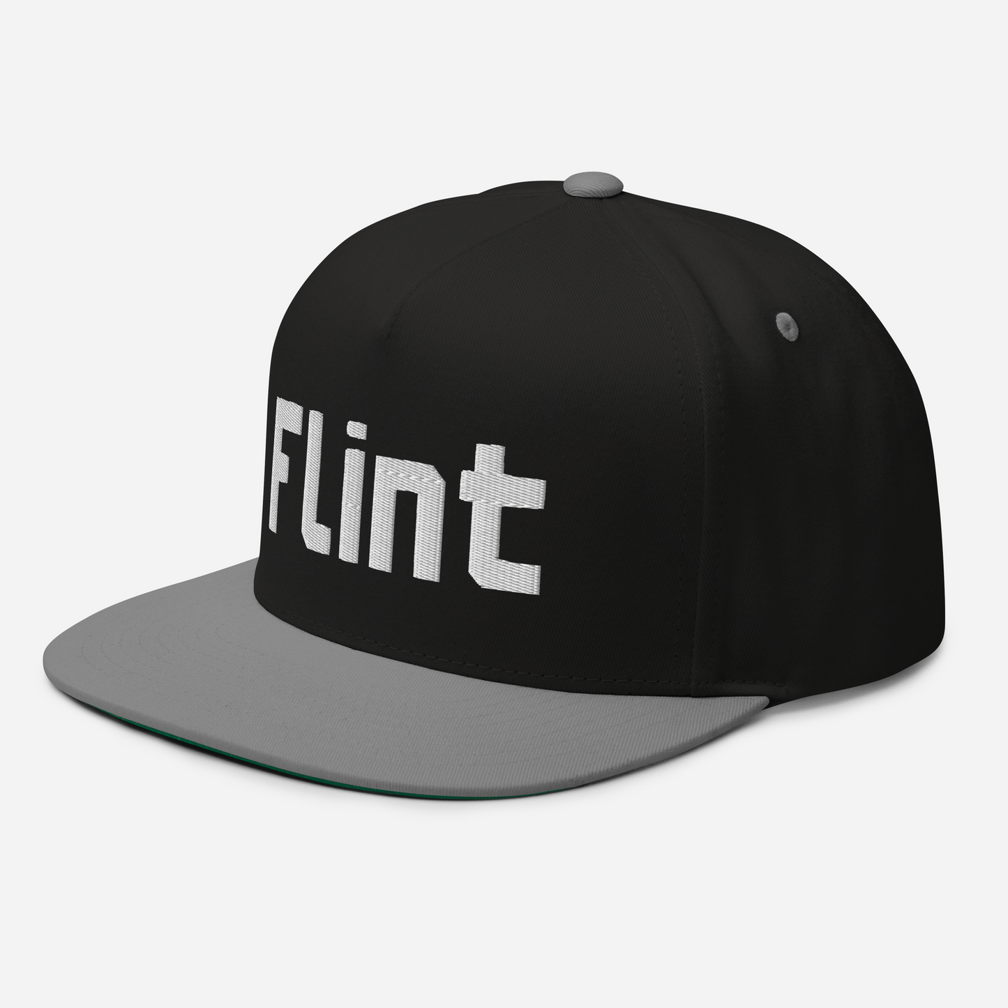 'Flint' Flat Bill Snapback | White/Black Embroidery