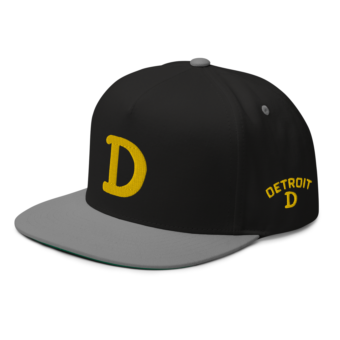 Detroit 'Old French D' Flat Bill Snapback (w/ Side Design) | Gold Embroidery