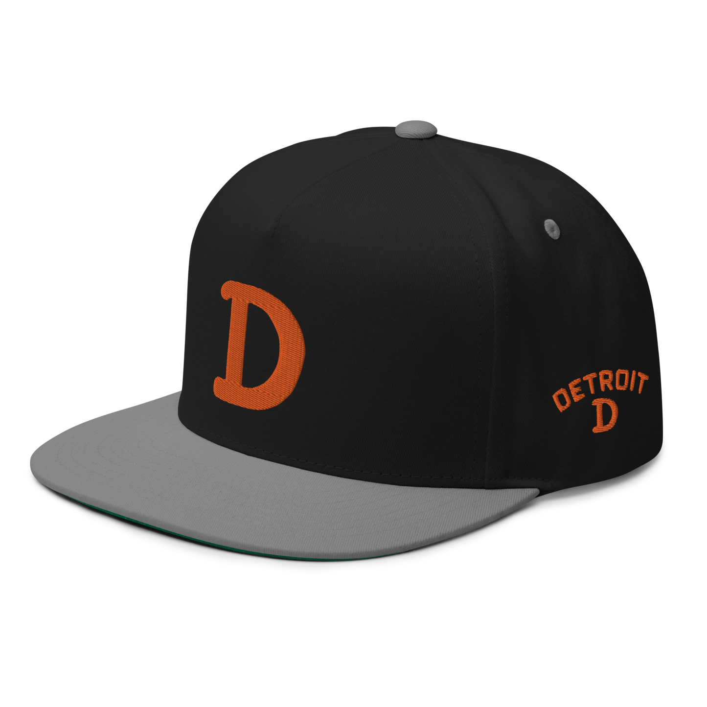 Detroit 'Old French D' Flat Bill Snapback (w/ Side Design) | Orange Embroidery