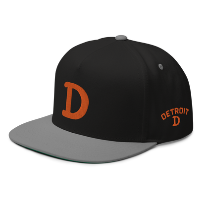 Detroit 'Old French D' Flat Bill Snapback (w/ Side Design) | Orange Embroidery