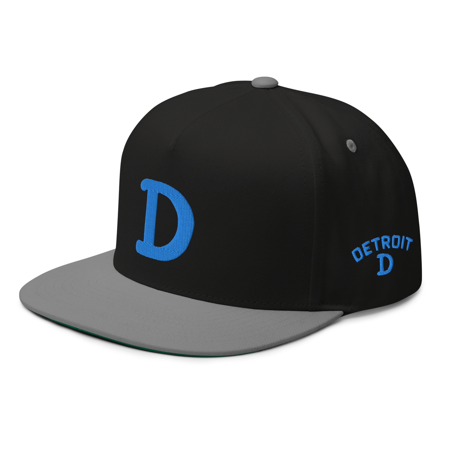 Detroit 'Old French D' Flat Bill Snapback (w/ Side Design) | Azure Embroidery