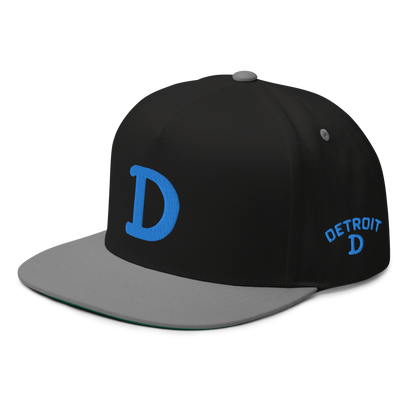 Detroit 'Old French D' Flat Bill Snapback (w/ Side Design) | Azure Embroidery