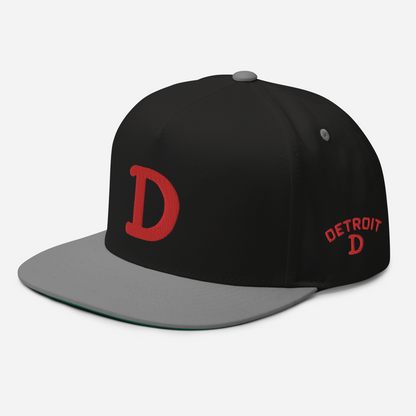 Detroit 'Old French D' Flat Bill Snapback (w/ Side Design) | Red Embroidery