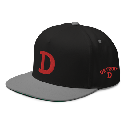 Detroit 'Old French D' Flat Bill Snapback (w/ Side Design) | Red Embroidery