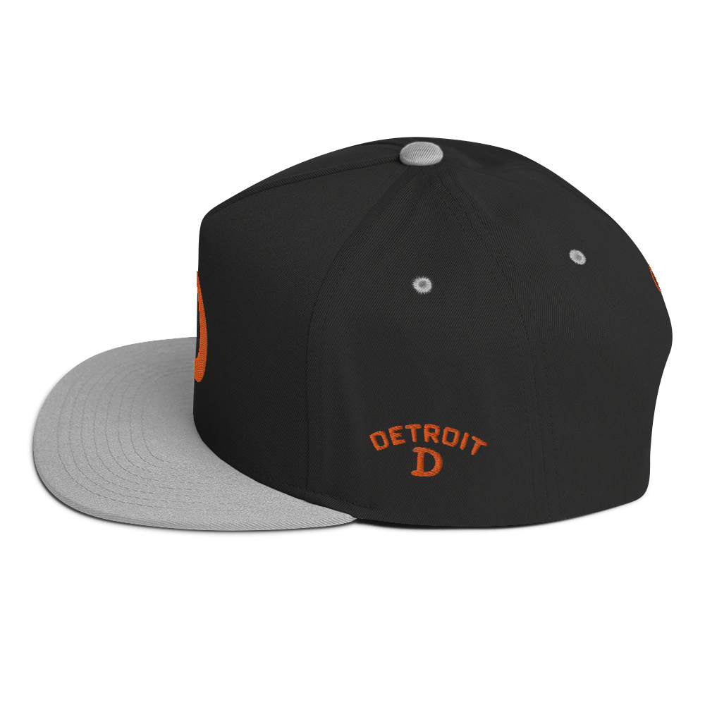 Detroit 'Old French D' Flat Bill Snapback (w/ Side Design) | Orange Embroidery