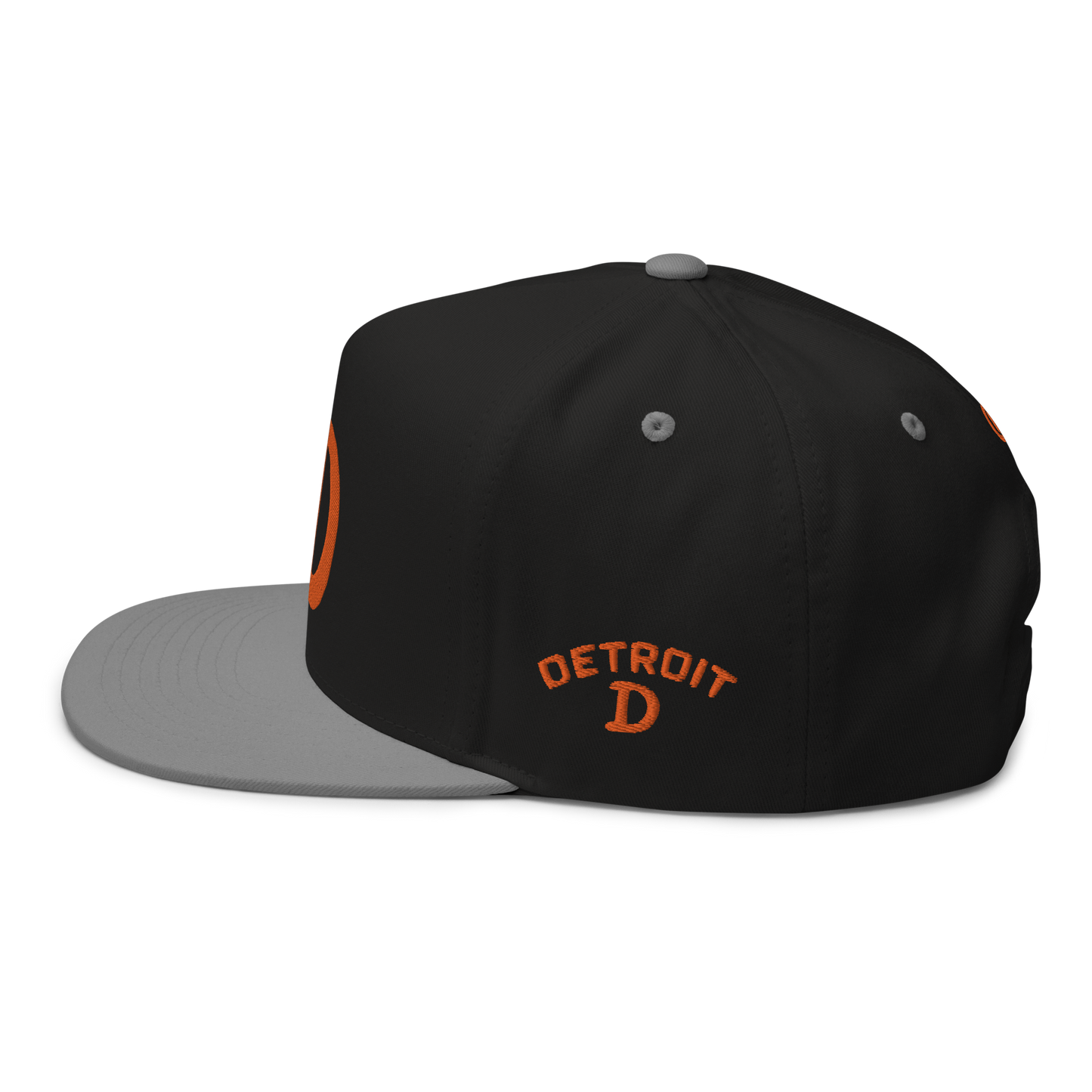 Detroit 'Old French D' Flat Bill Snapback (w/ Side Design) | Orange Embroidery