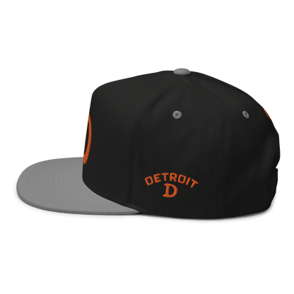 Detroit 'Old French D' Flat Bill Snapback (w/ Side Design) | Orange Embroidery