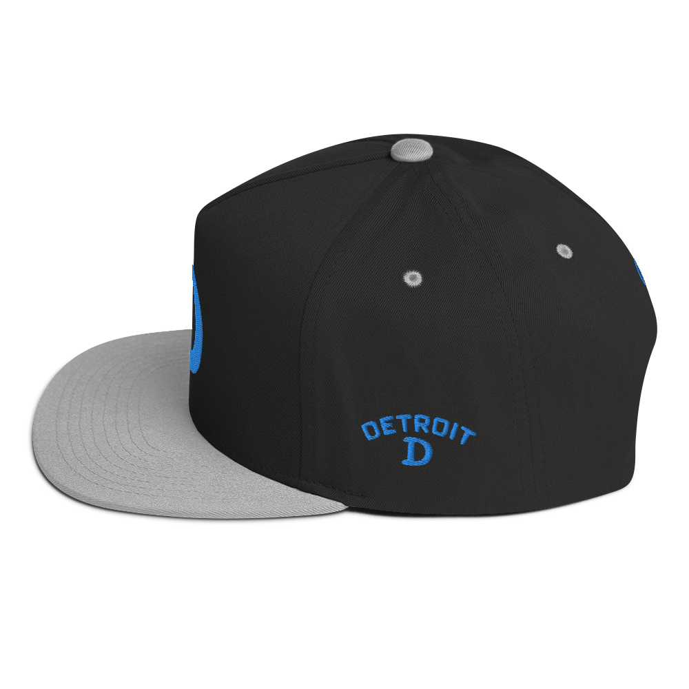 Detroit 'Old French D' Flat Bill Snapback (w/ Side Design) | Azure Embroidery