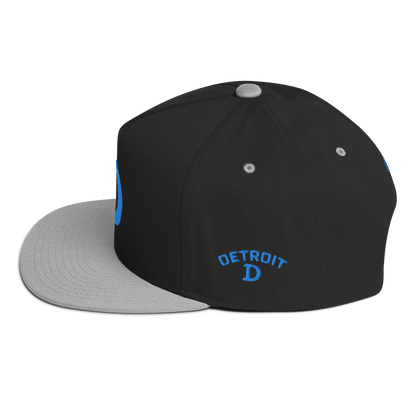 Detroit 'Old French D' Flat Bill Snapback (w/ Side Design) | Azure Embroidery