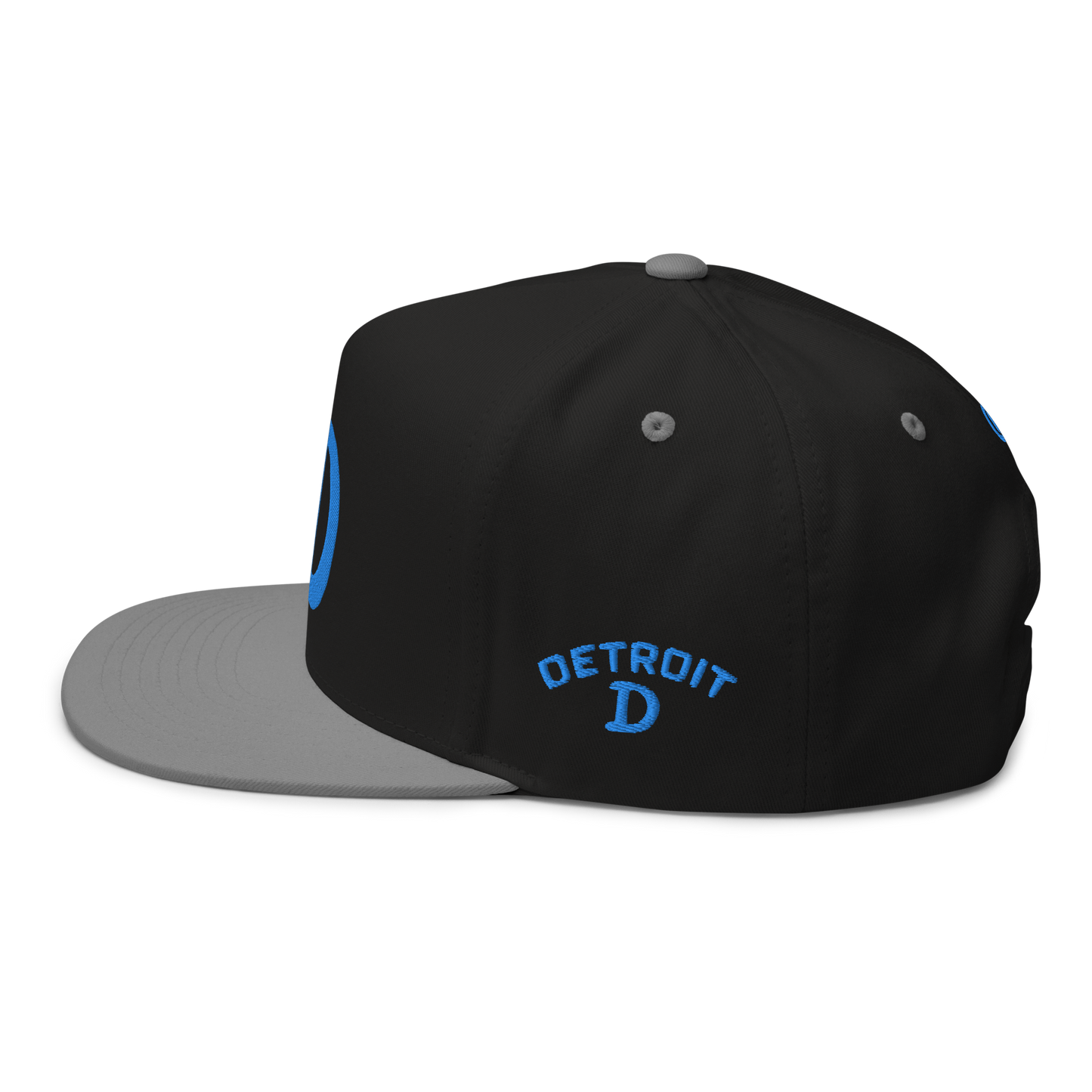 Detroit 'Old French D' Flat Bill Snapback (w/ Side Design) | Azure Embroidery