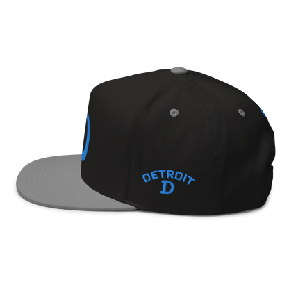 Detroit 'Old French D' Flat Bill Snapback (w/ Side Design) | Azure Embroidery