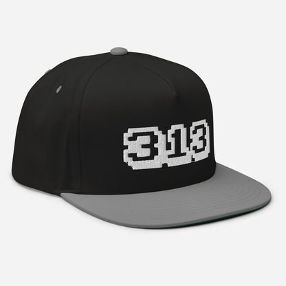 Detroit '313' Flat Bill Cap (Arcade Font) | White/Black Embroidery - Circumspice Michigan