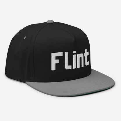 'Flint' Flat Bill Snapback | White/Black Embroidery