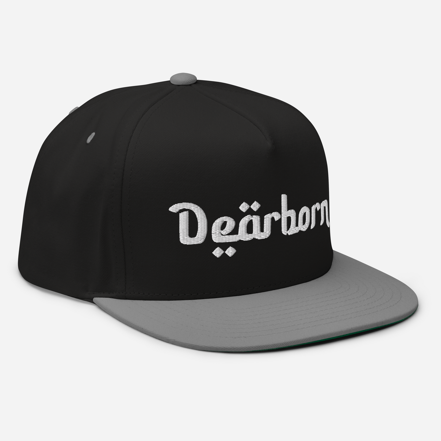 'Dearborn' Flat Bill Snapback | White/Black Embroidery