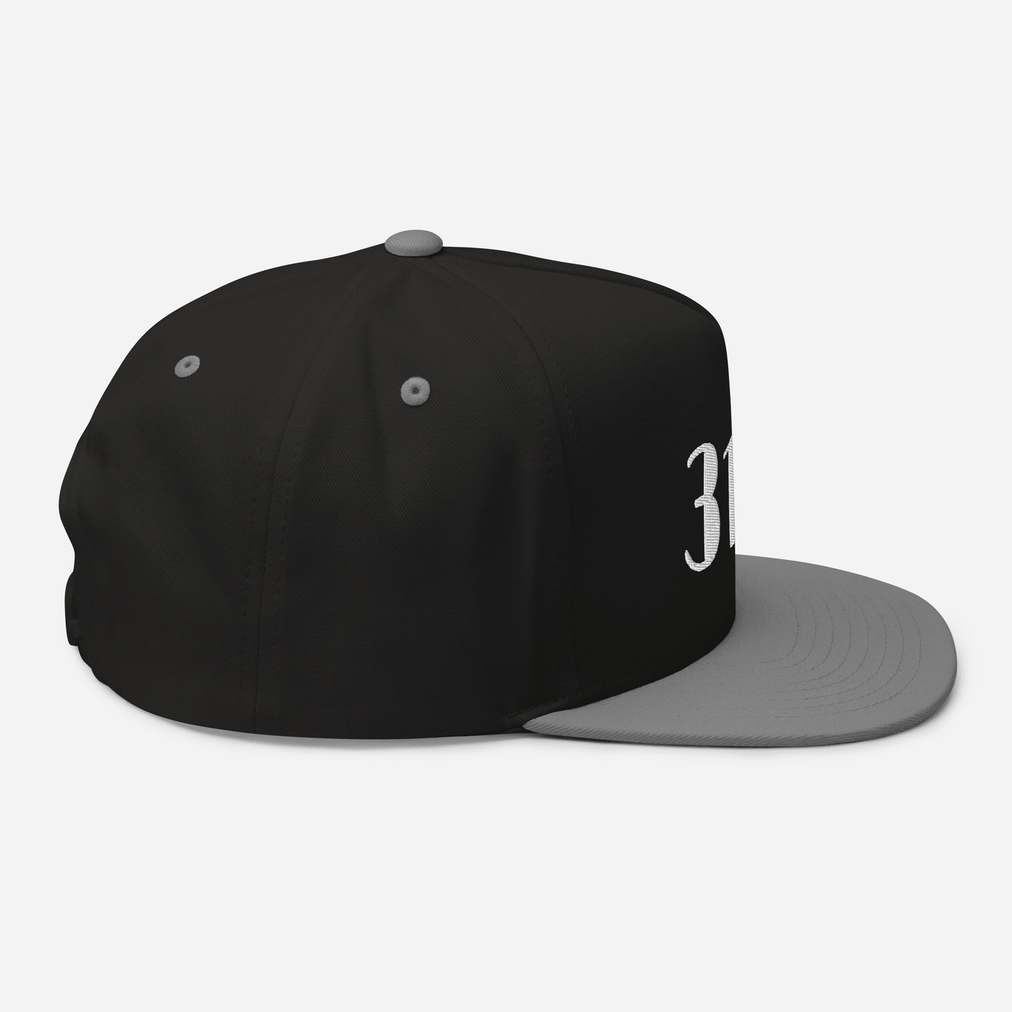 Detroit '313' Flat Bill Cap (Art Deco Font) | White/Black Embroidery - Circumspice Michigan