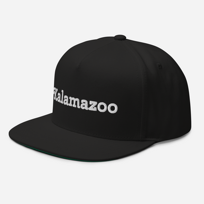 'Kalamazoo' Flat Bill Snapback | White/Black Embroidery