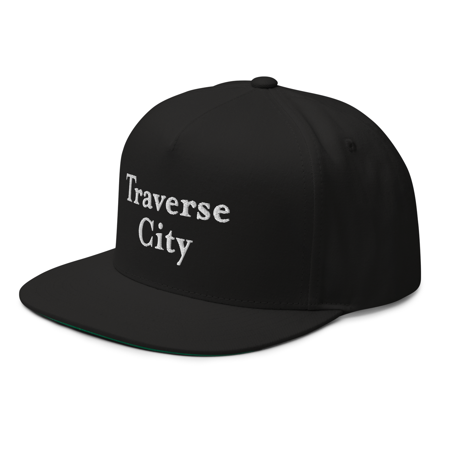 'Traverse City' Flat Bill Snapback | White/Black Embroidery