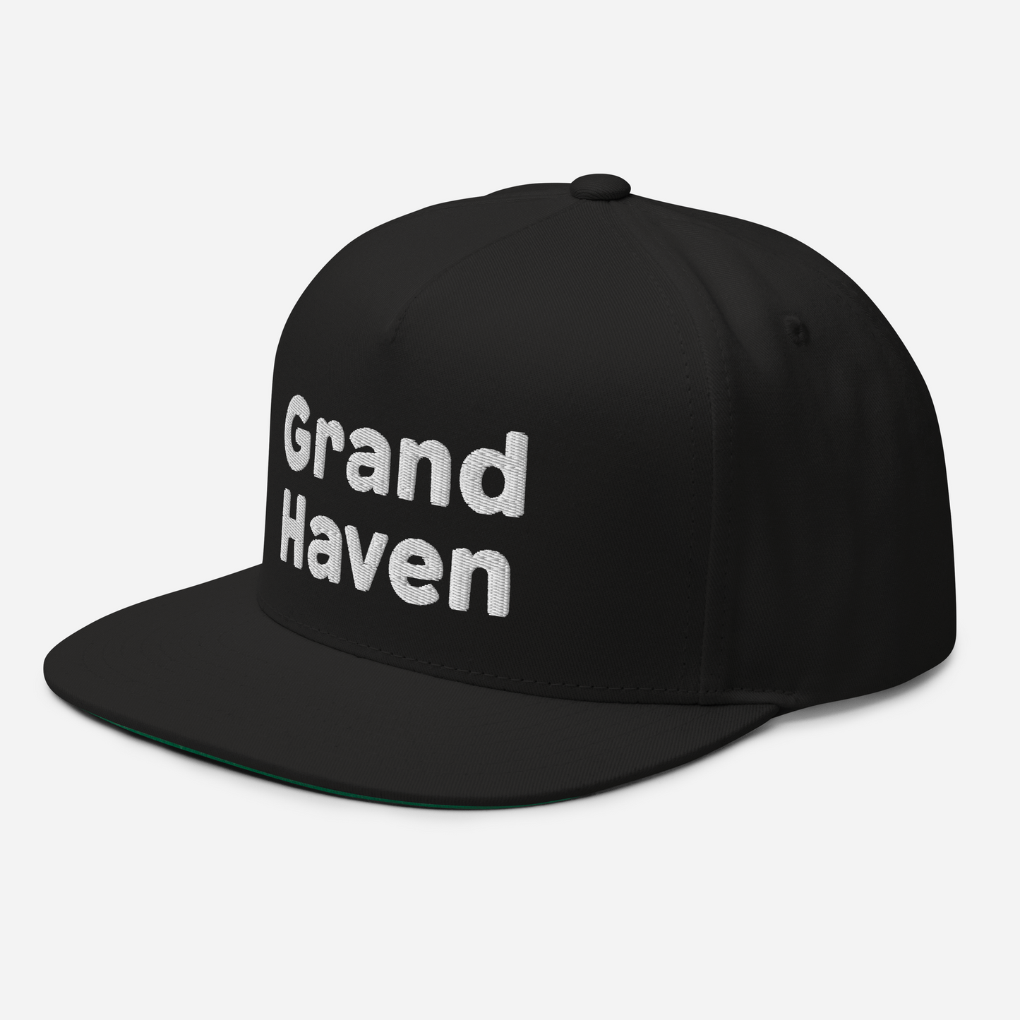 'Grand Haven' Flat Bill Snapback | White/Black Embroidery