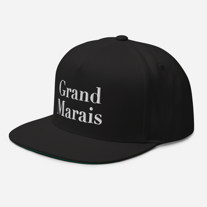 'Grand Marais' Flat Bill Snapback | White/Black Embroidery