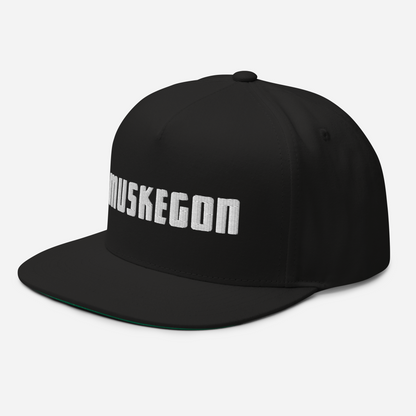 'Muskegon' Flat Bill Snapback | White/Black Embroidery