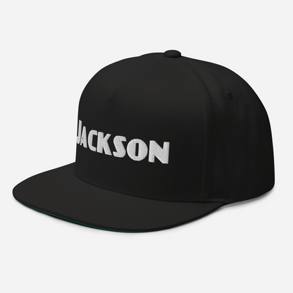 'Jackson' Flat Bill Snapback | White/Black Embroidery