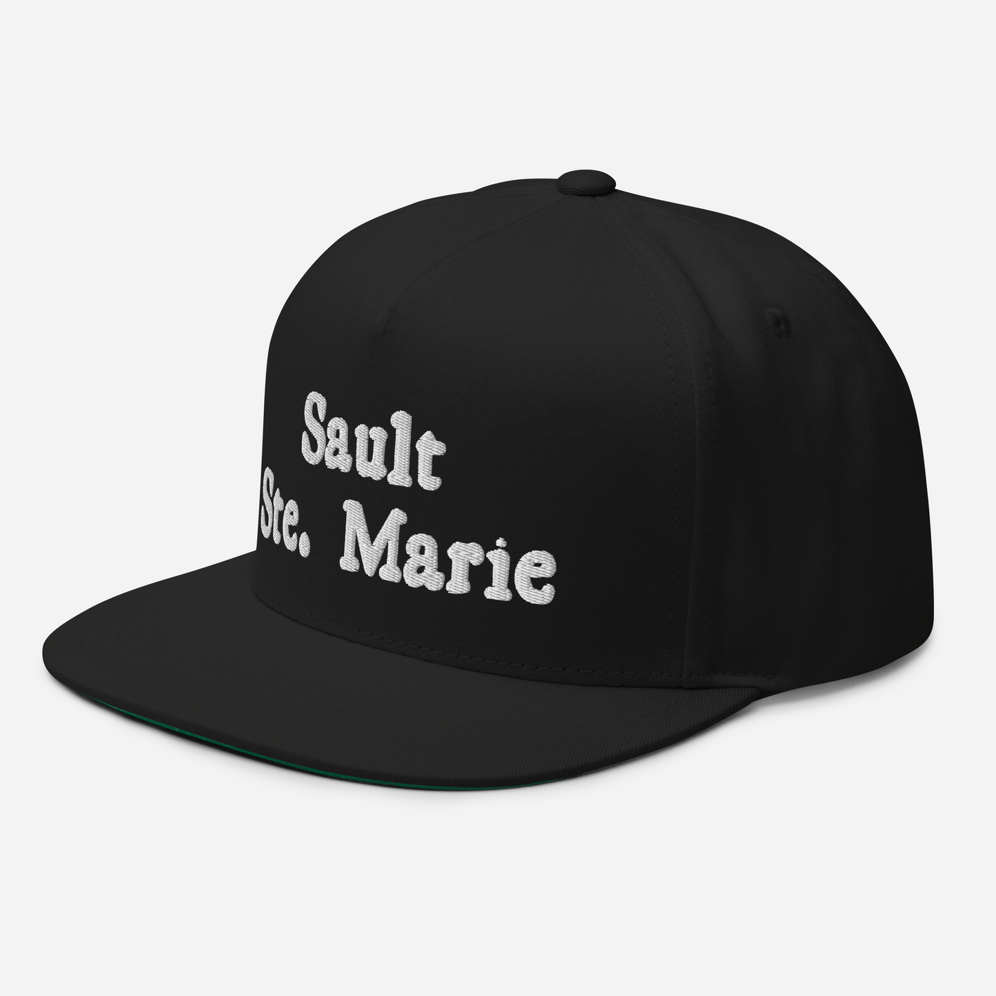 'Sault Ste. Marie' Flat Bill Snapback | White/Black Embroidery