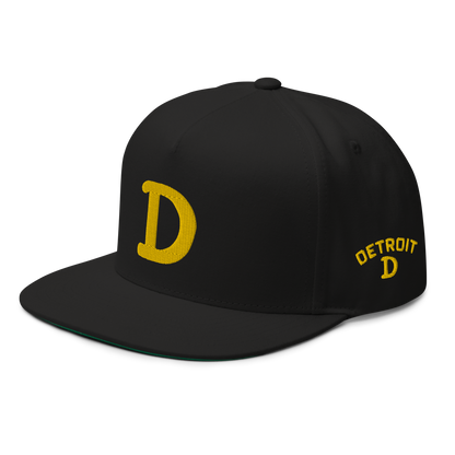 Detroit 'Old French D' Flat Bill Snapback (w/ Side Design) | Gold Embroidery