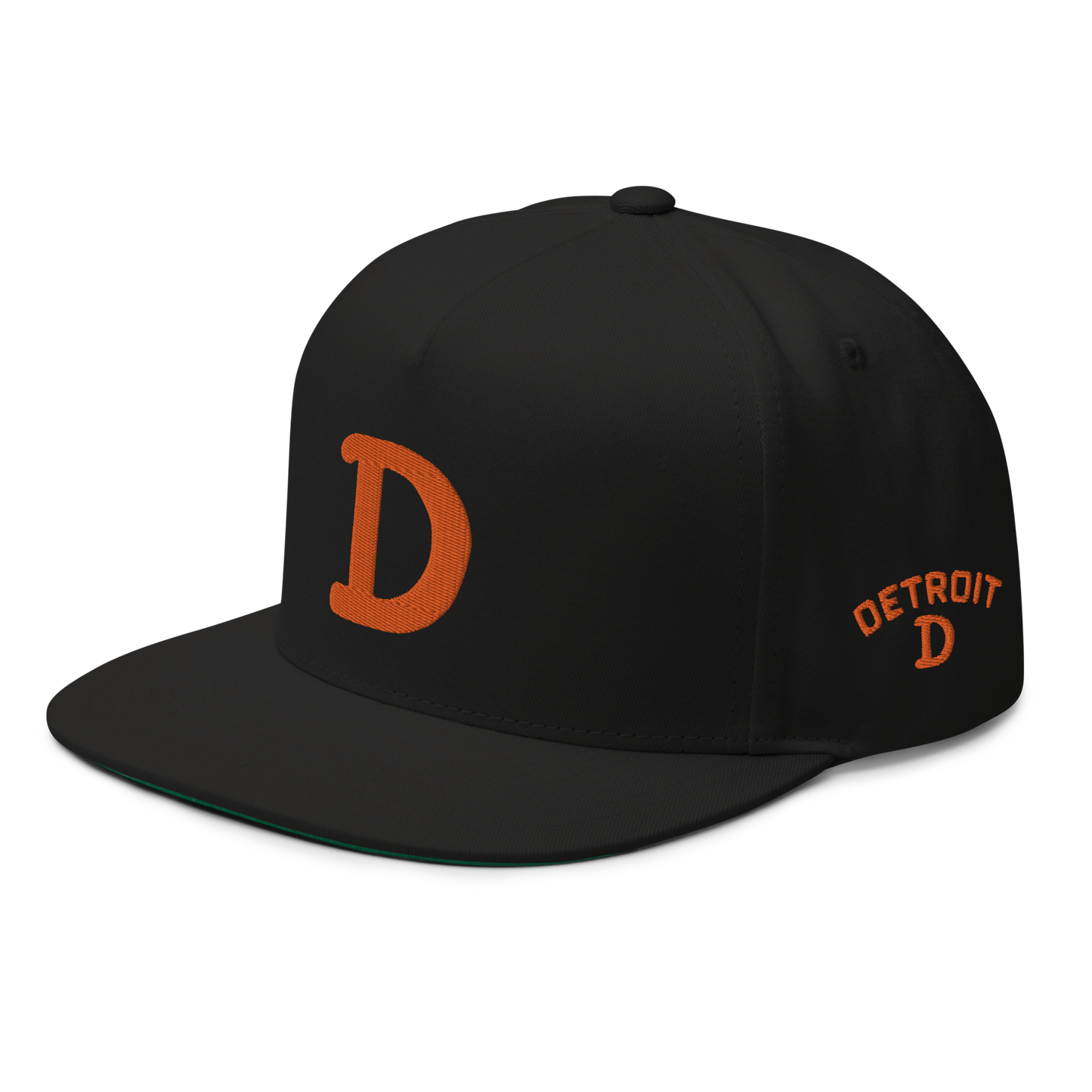 Detroit 'Old French D' Flat Bill Snapback (w/ Side Design) | Orange Embroidery