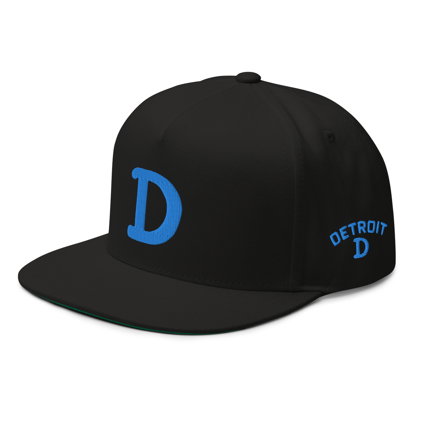 Detroit 'Old French D' Flat Bill Snapback (w/ Side Design) | Azure Embroidery