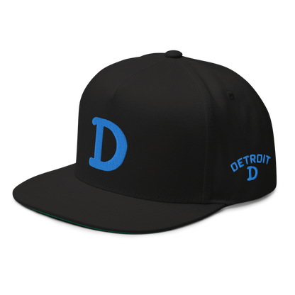 Detroit 'Old French D' Flat Bill Snapback (w/ Side Design) | Azure Embroidery