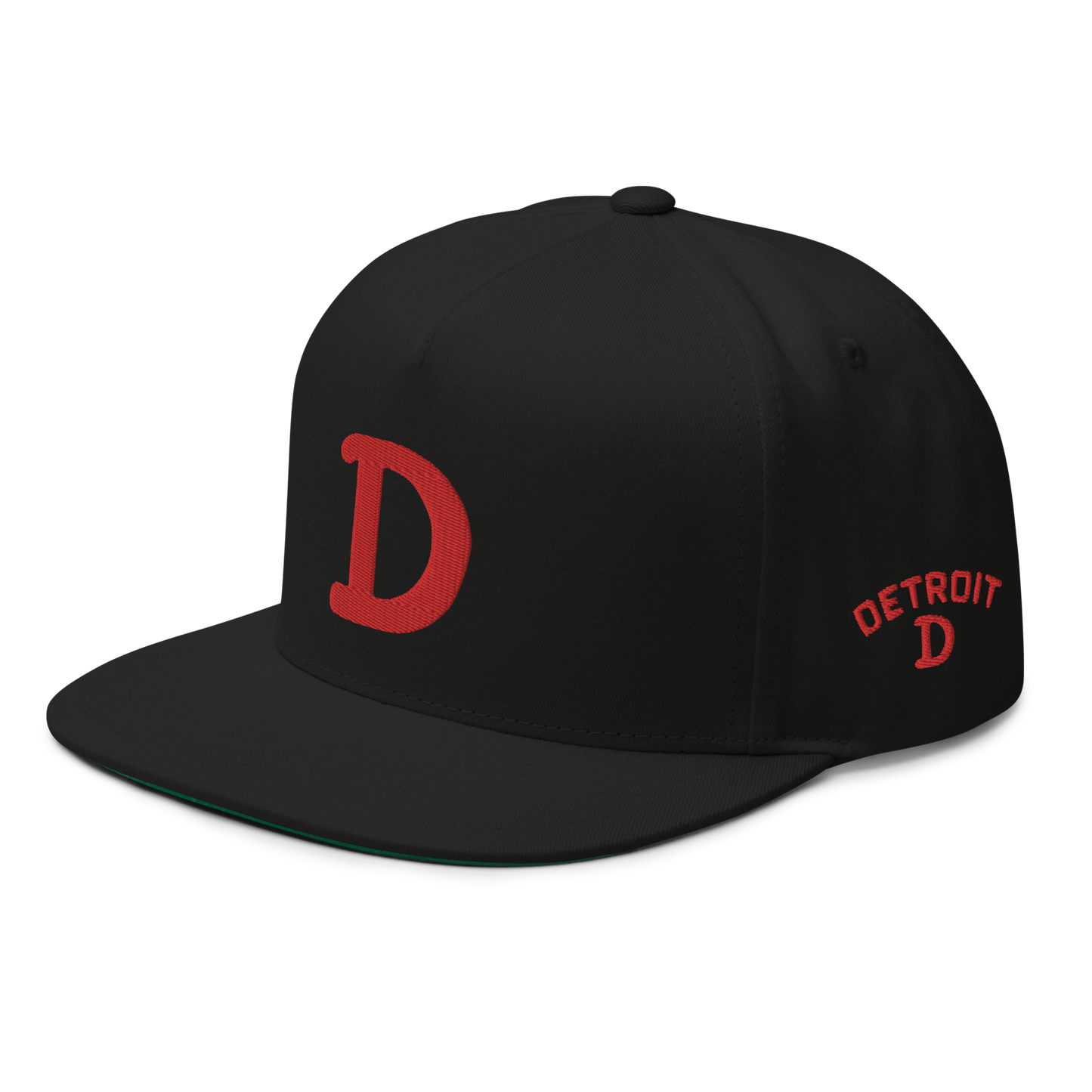 Detroit 'Old French D' Flat Bill Snapback (w/ Side Design) | Red Embroidery