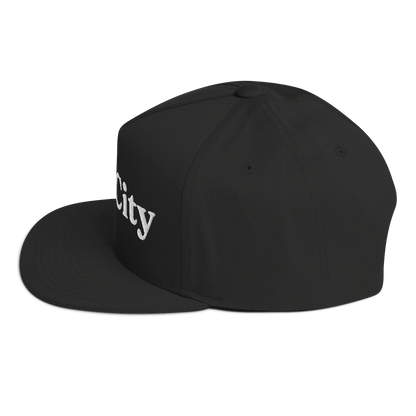 'Bay City' Flat Bill Snapback | Black/White Embroidery