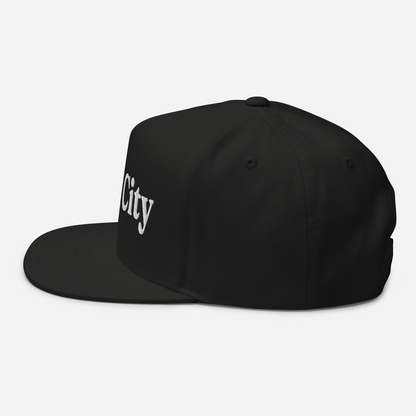 'Bay City' Flat Bill Snapback | Black/White Embroidery