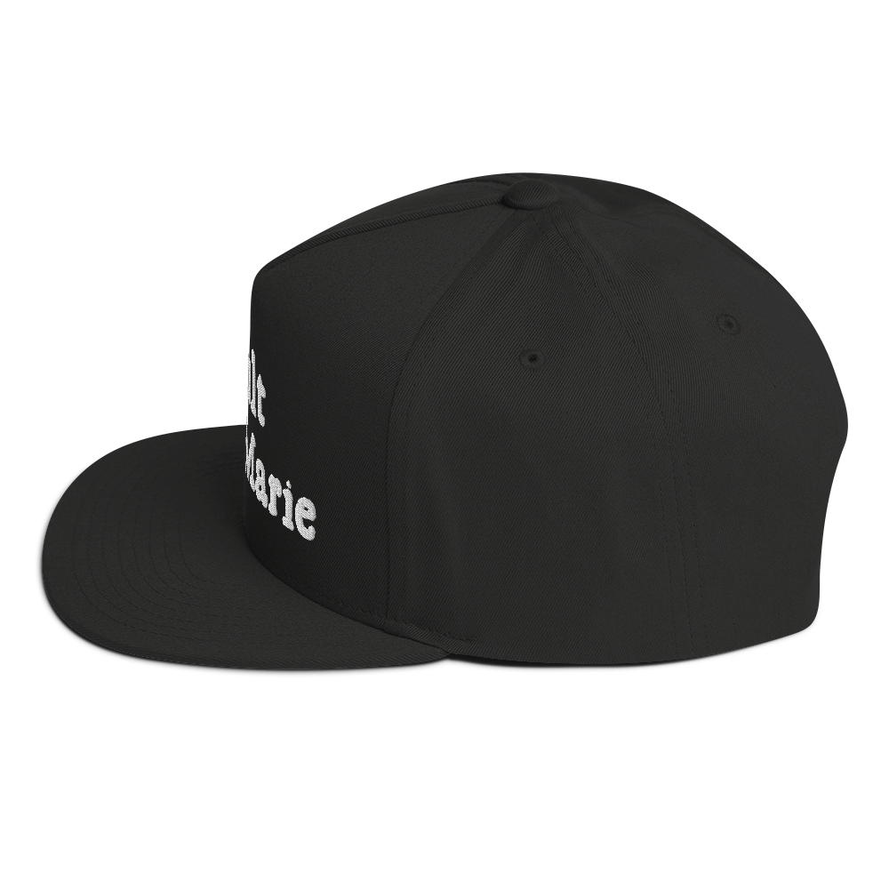 'Sault Ste. Marie' Flat Bill Snapback | White/Black Embroidery