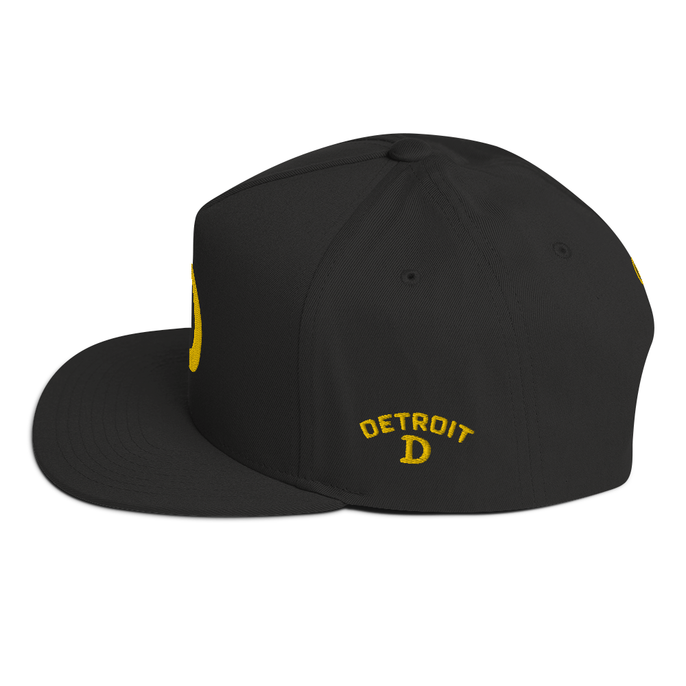 Detroit 'Old French D' Flat Bill Snapback (w/ Side Design) | Gold Embroidery