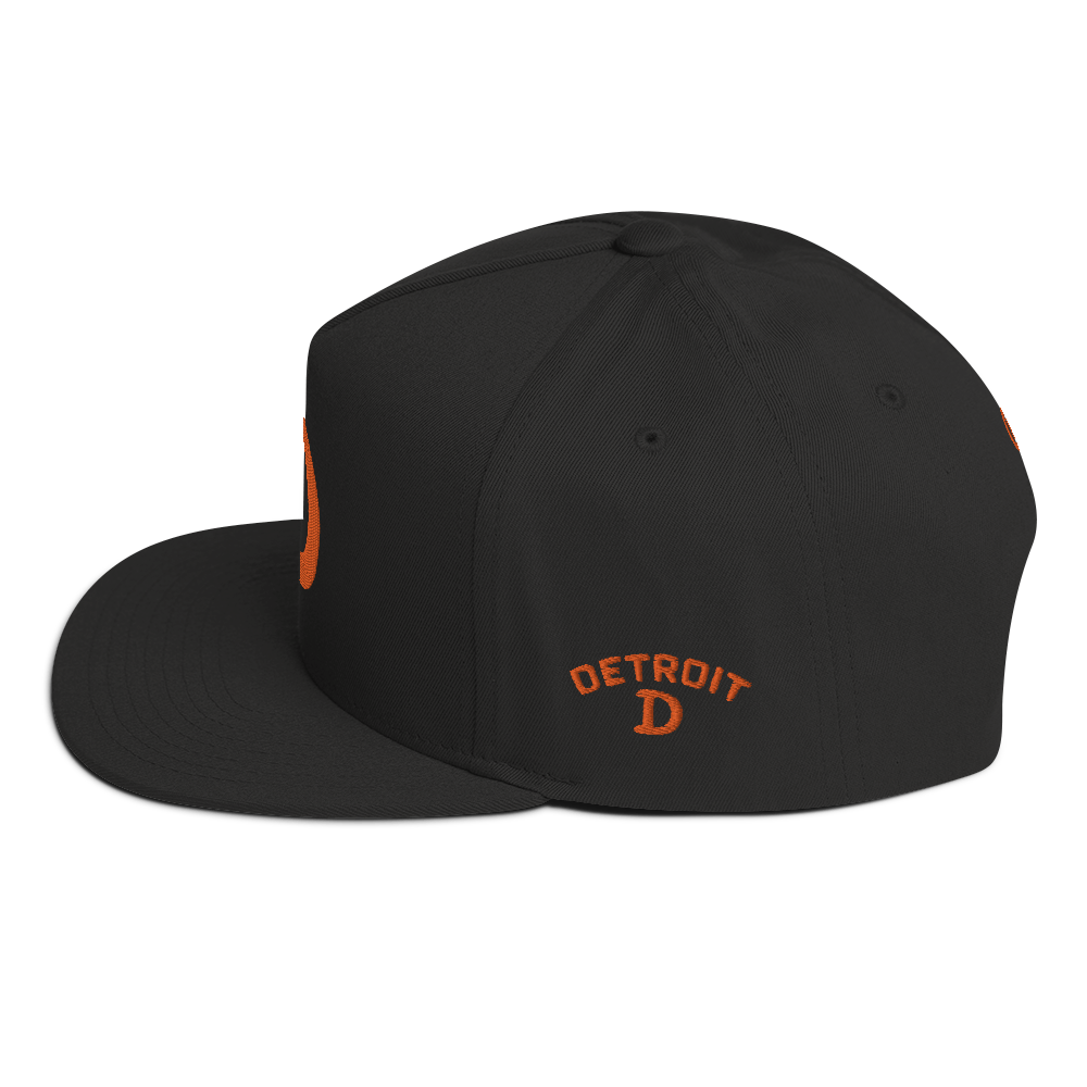 Detroit 'Old French D' Flat Bill Snapback (w/ Side Design) | Orange Embroidery