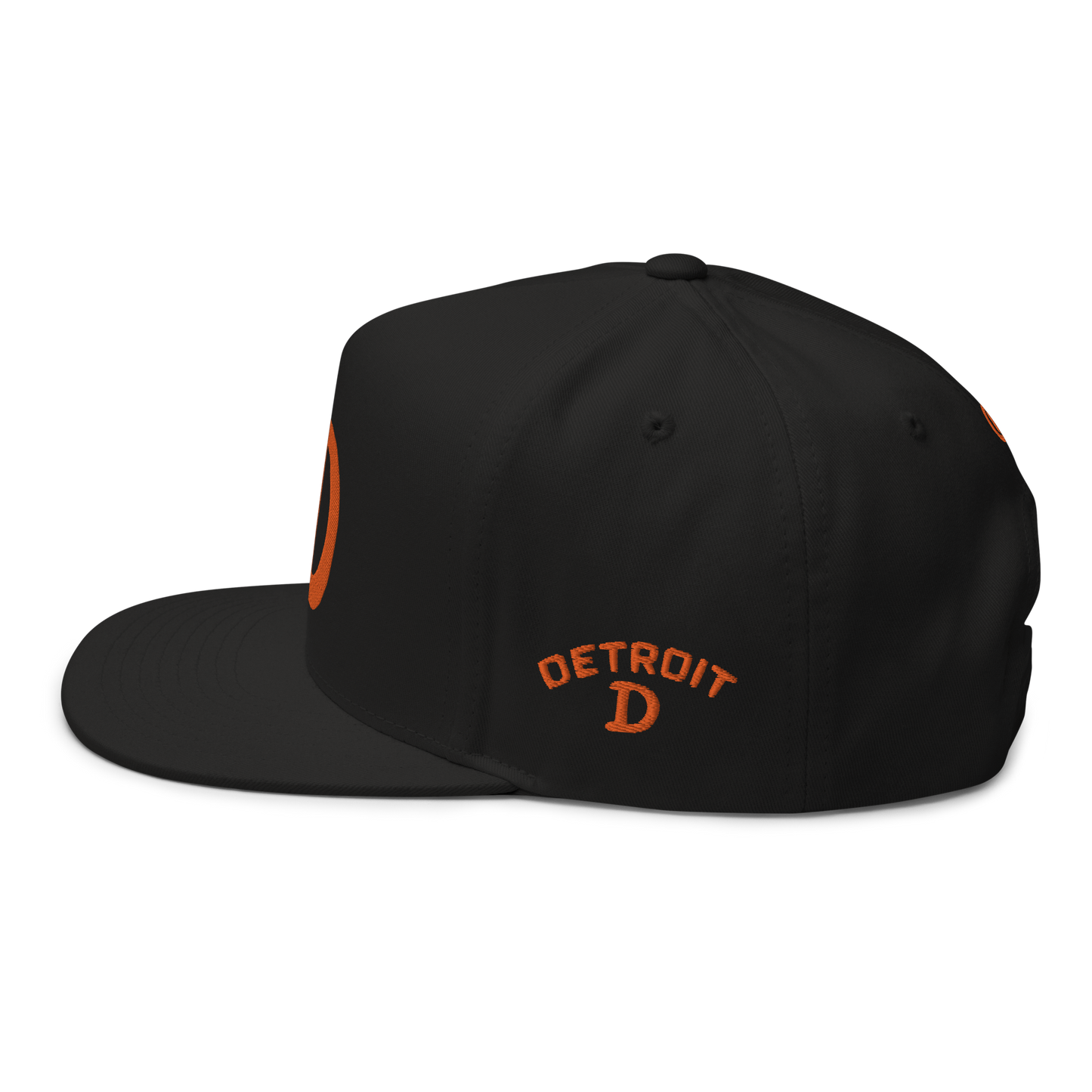 Detroit 'Old French D' Flat Bill Snapback (w/ Side Design) | Orange Embroidery