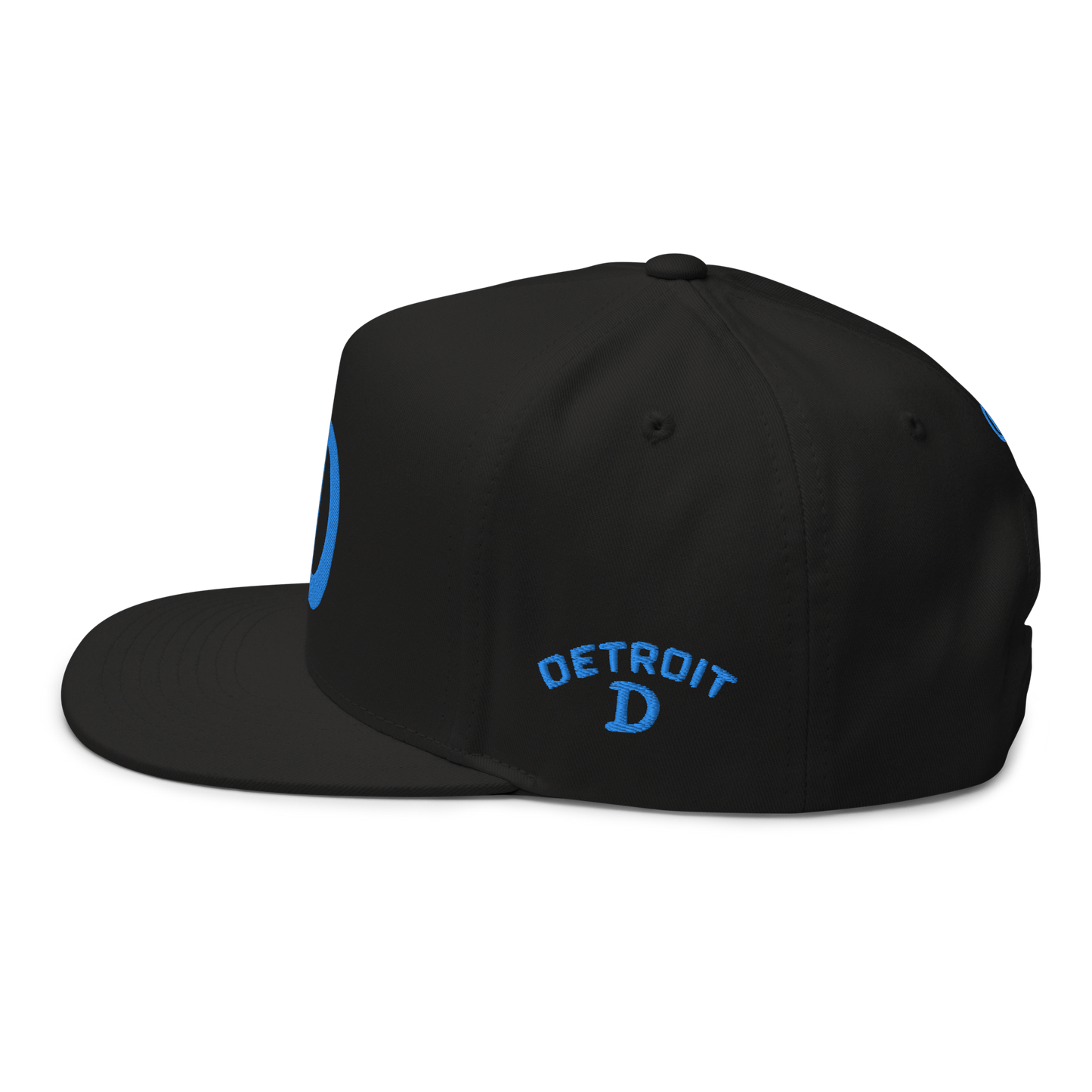 Detroit 'Old French D' Flat Bill Snapback (w/ Side Design) | Azure Embroidery