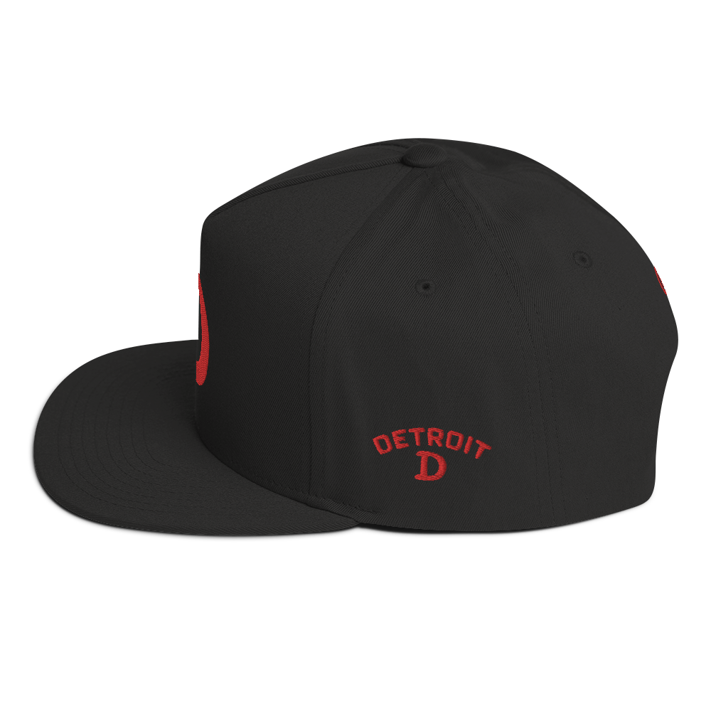 Detroit 'Old French D' Flat Bill Snapback (w/ Side Design) | Red Embroidery