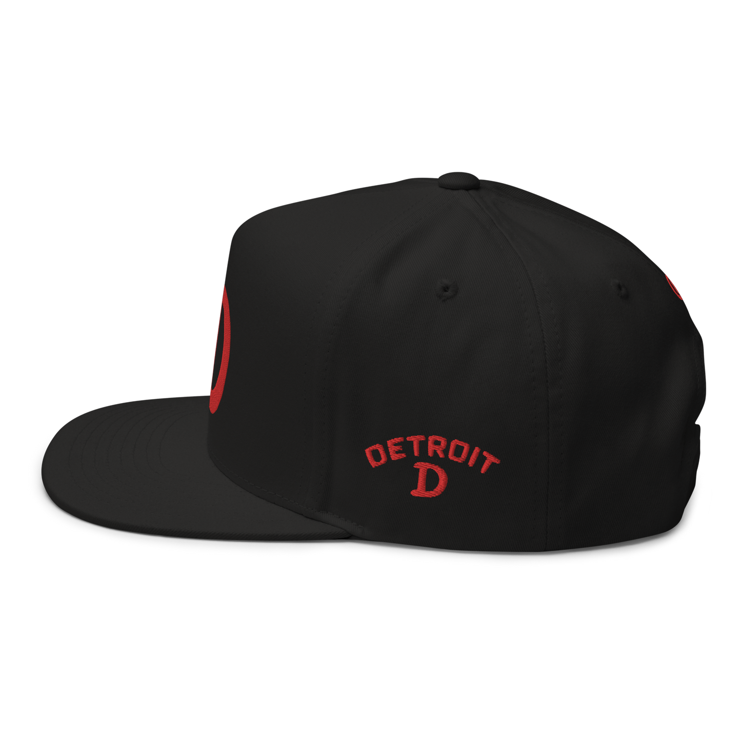 Detroit 'Old French D' Flat Bill Snapback (w/ Side Design) | Red Embroidery