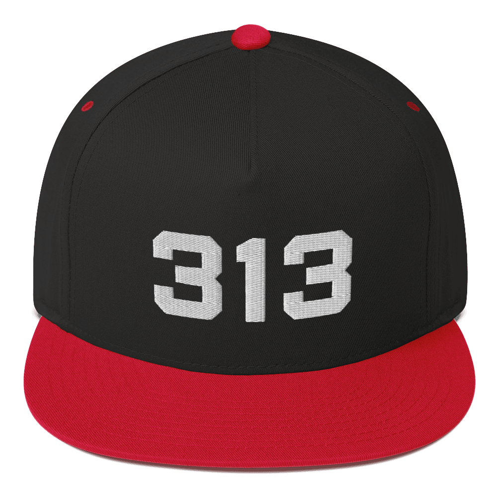 Detroit '313' Flat Bill Cap | White/Black Embroidery - Circumspice Michigan