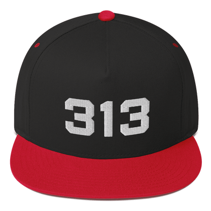 Detroit '313' Flat Bill Cap | White/Black Embroidery - Circumspice Michigan