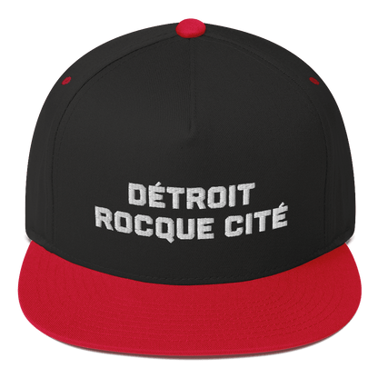 'Détroit Rocque Cité' Flat Bill Cap (Athletic Font) | White/Black Embroidery - Circumspice Michigan