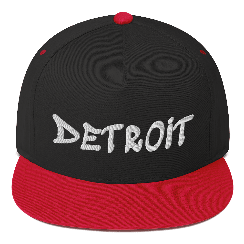 'Detroit' Flat Bill (1980's Hip Hop Font) | White/Black Embroidery - Circumspice Michigan