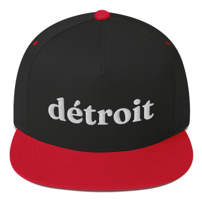 'Detroit' Flat Bill Cap (Old-Style Serif Font) | White/Navy Embroidery - Circumspice Michigan