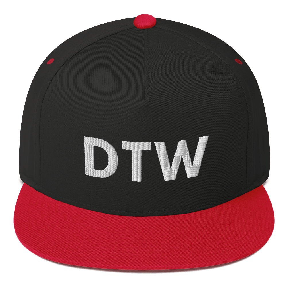 Detroit 'DTW' Flat Bill Hat | White/Black Embroidery - Circumspice Michigan