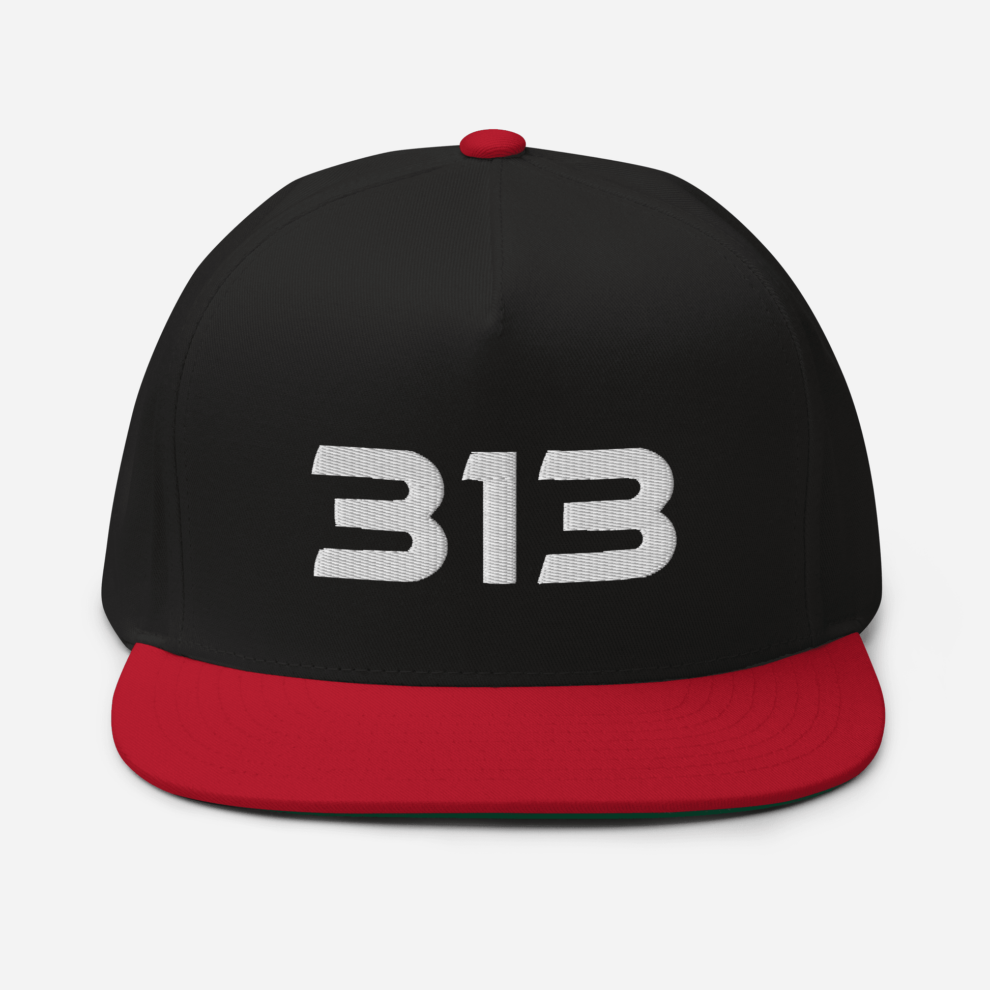 Detroit '313' Flat Bill Cap (Futuristic Sans Font) | White/Black Embroidery - Circumspice Michigan